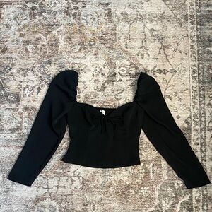 Wilfred Aritzia Black Milkmaid Sweetheart Neckline Corset-Style Long Sleeve Top